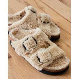 Birkenstock Sandals Arizona Ivory Teddy Shearling Comfort Boho Size 10 US 41 New